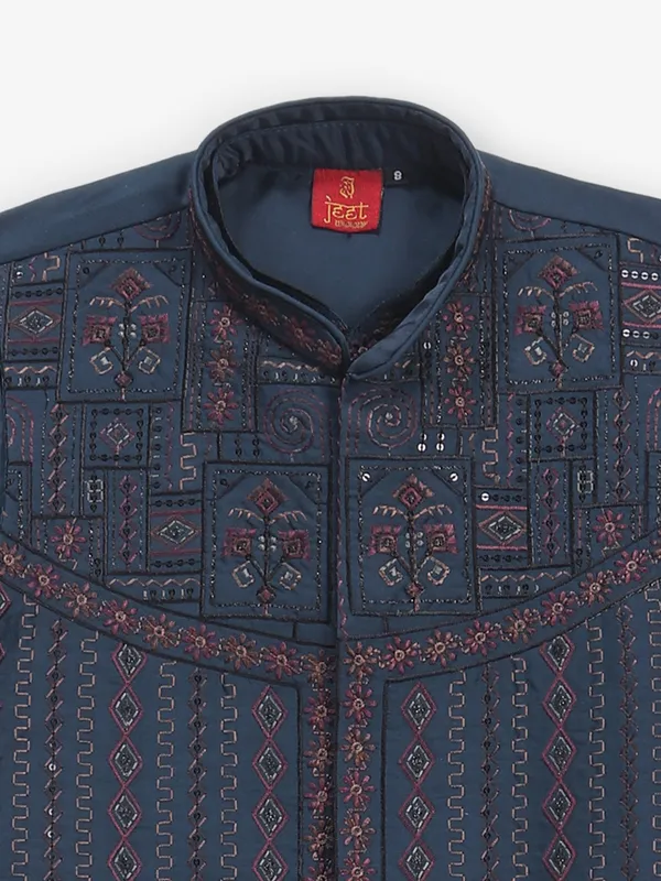 Embellished elegance dark blue waistcoat set for boys