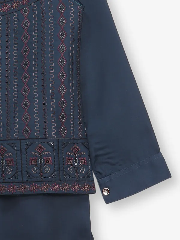 Embellished elegance dark blue waistcoat set for boys