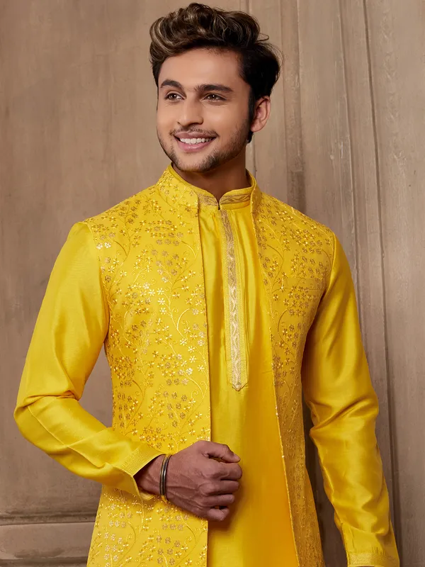 Embroidery dark yellow waistcoat set