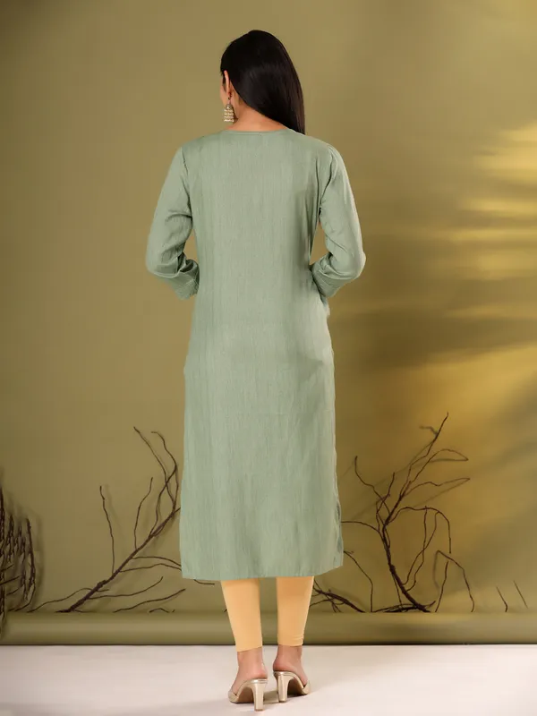 Embroidery dusty green cotton kurti
