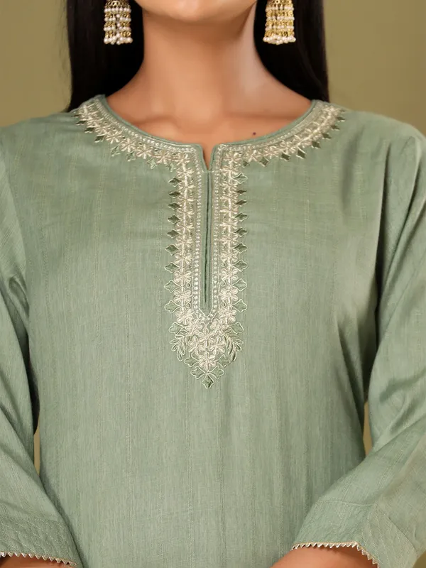 Embroidery dusty green cotton kurti