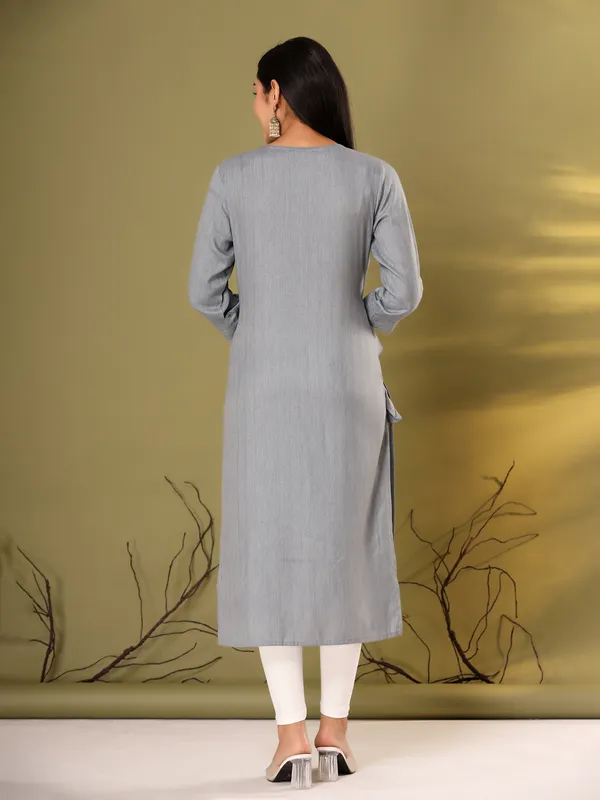 Embroidery grey cotton kurti