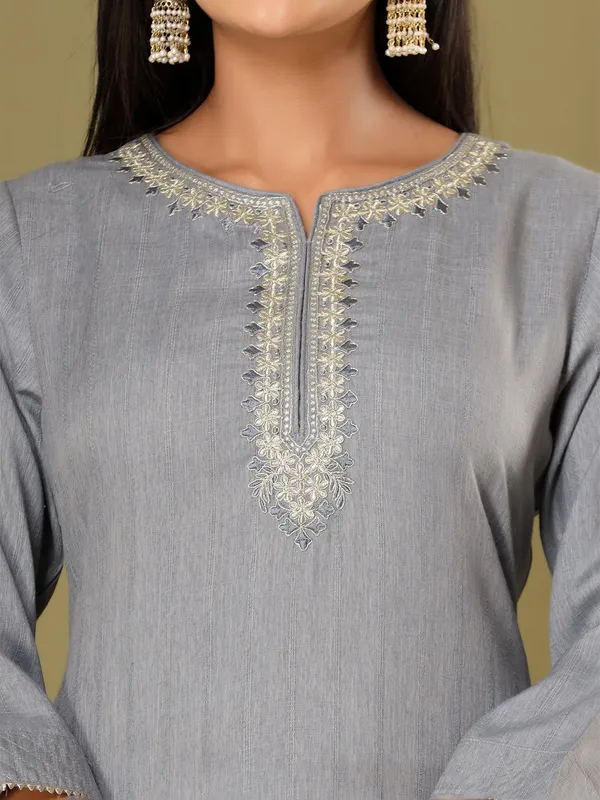 Embroidery grey cotton kurti