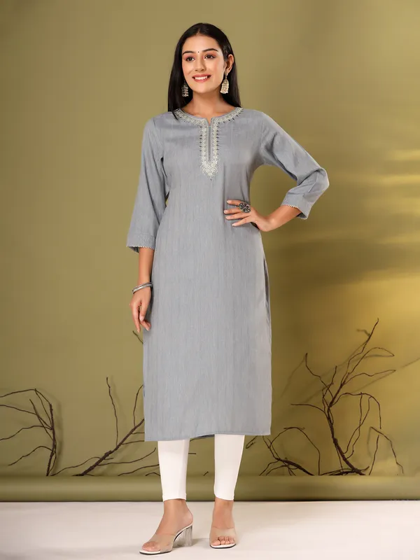 Embroidery grey cotton kurti