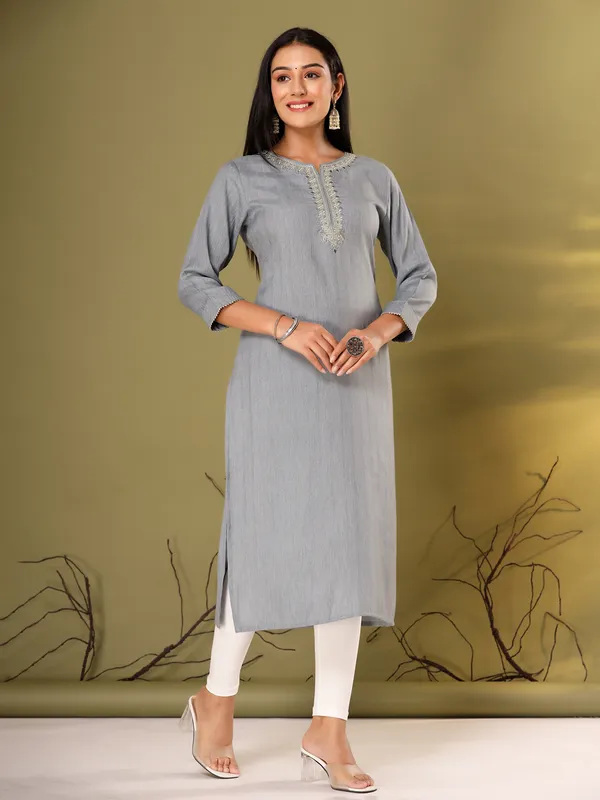 Embroidery grey cotton kurti