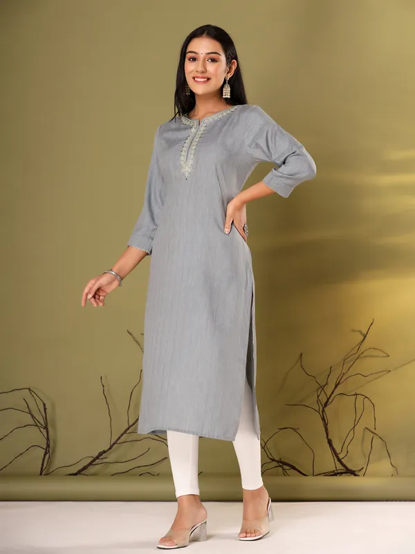 Embroidery grey cotton kurti