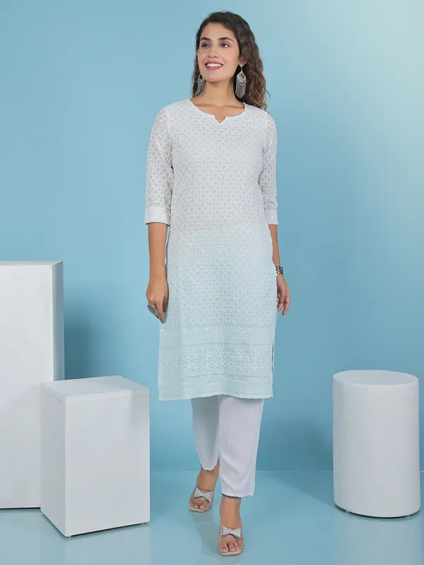 Embroidery light blue cotton kurti