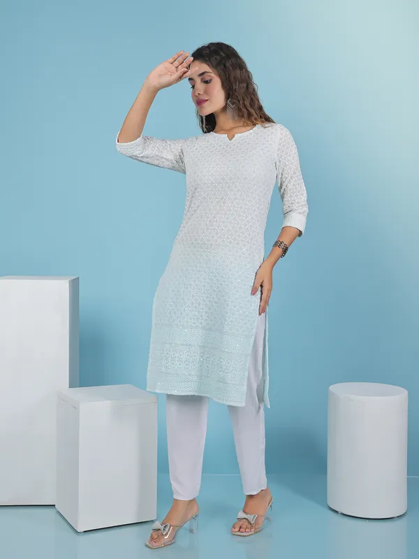 Embroidery light blue cotton kurti