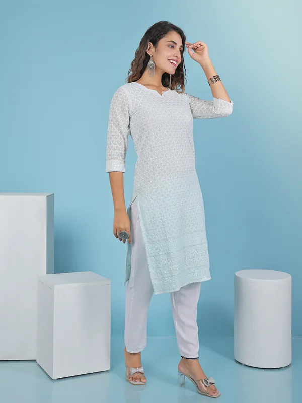 Embroidery light blue cotton kurti