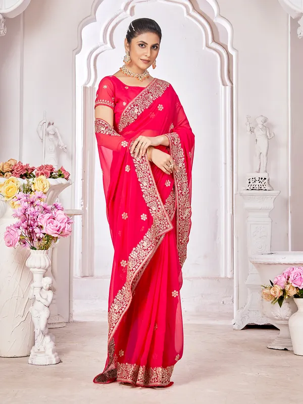 Embroidery magenta georgette saree