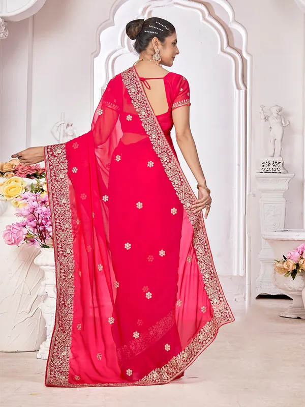 Embroidery magenta georgette saree