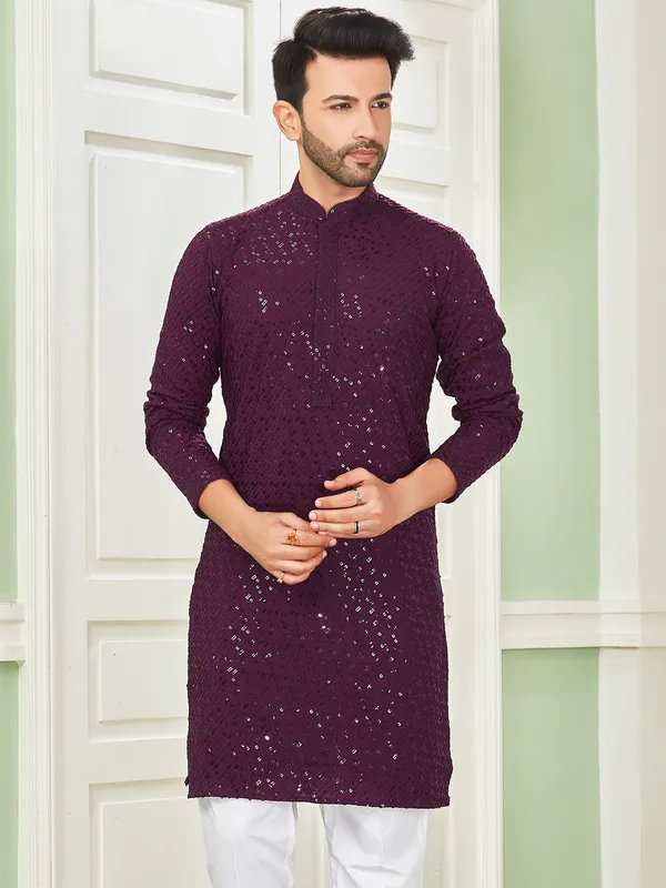Embroidery purple cotton kurta