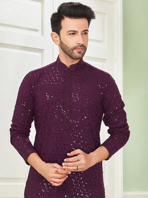 Embroidery purple cotton kurta