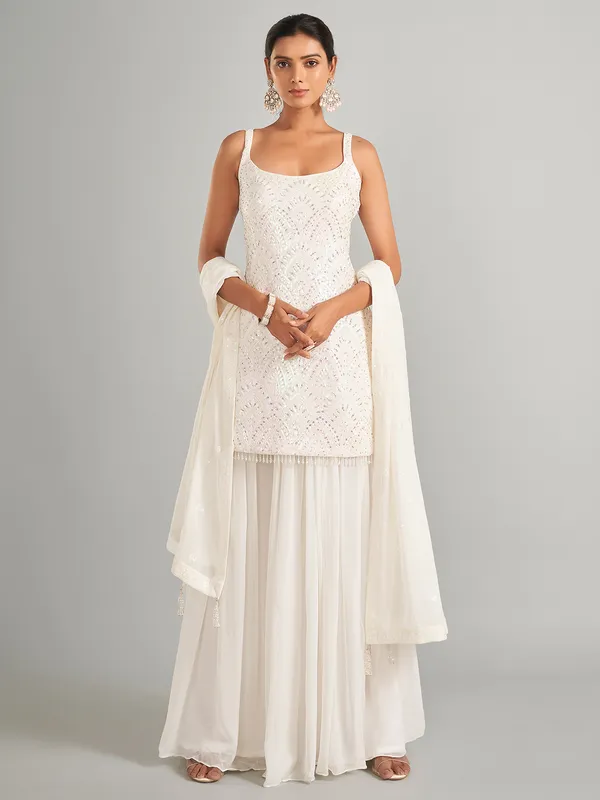 Enchanting georgette white palazzo salwar suit
