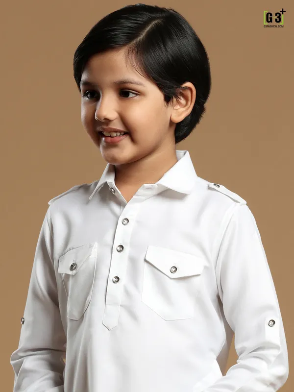 white festive wear plain cotton silk pathani suit
