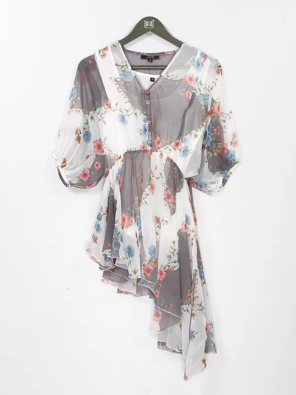 Envi printed white and grey georgette top