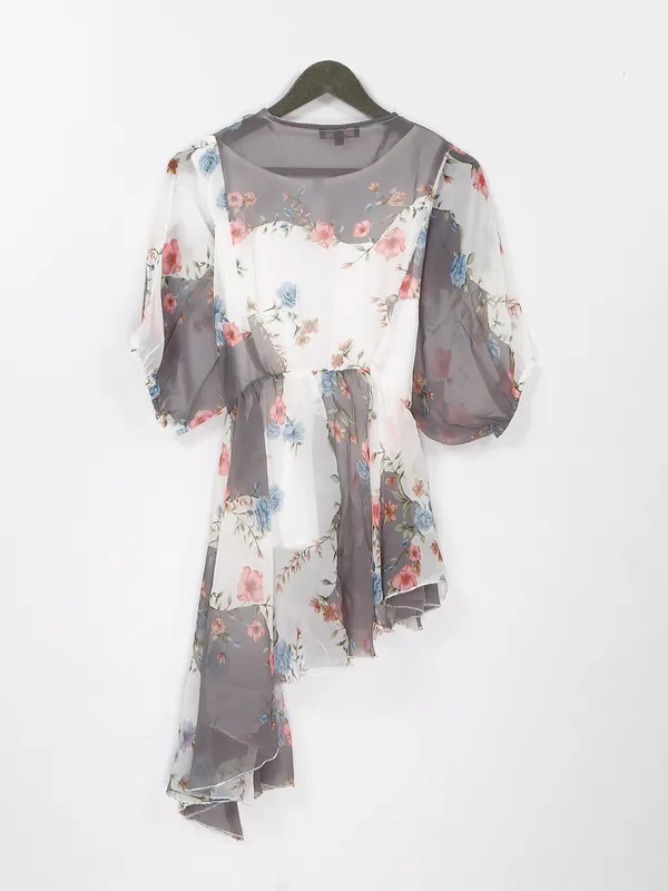 Envi printed white and grey georgette top