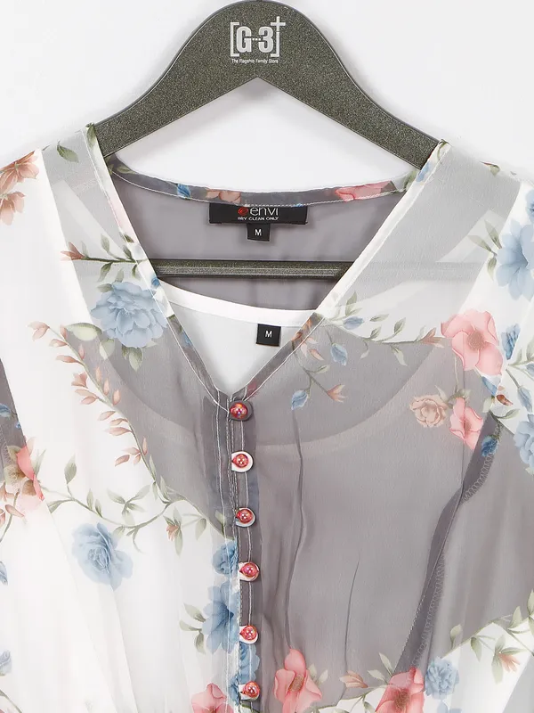 Envi printed white and grey georgette top