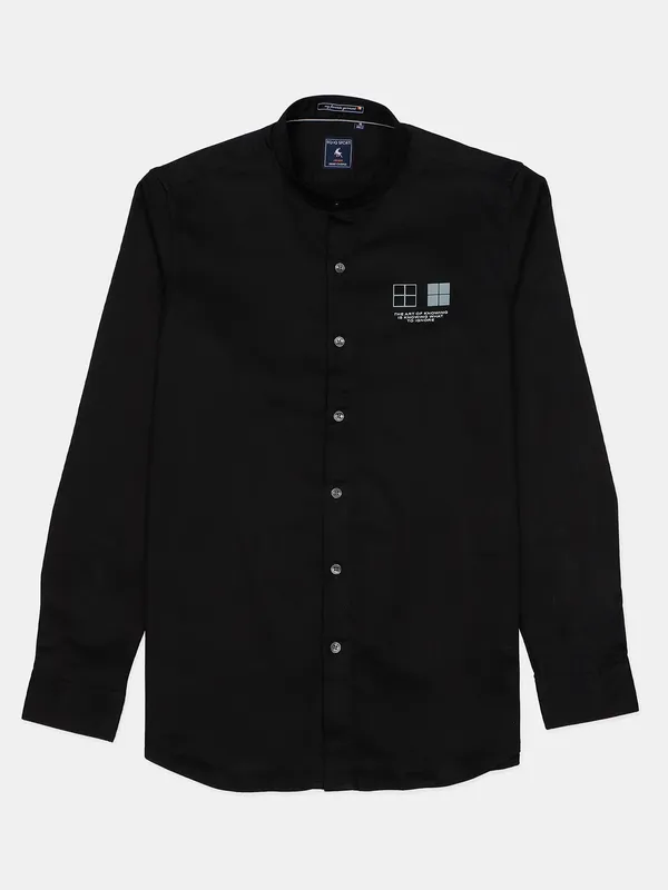 EQIQ black color plain cotton hue shirt