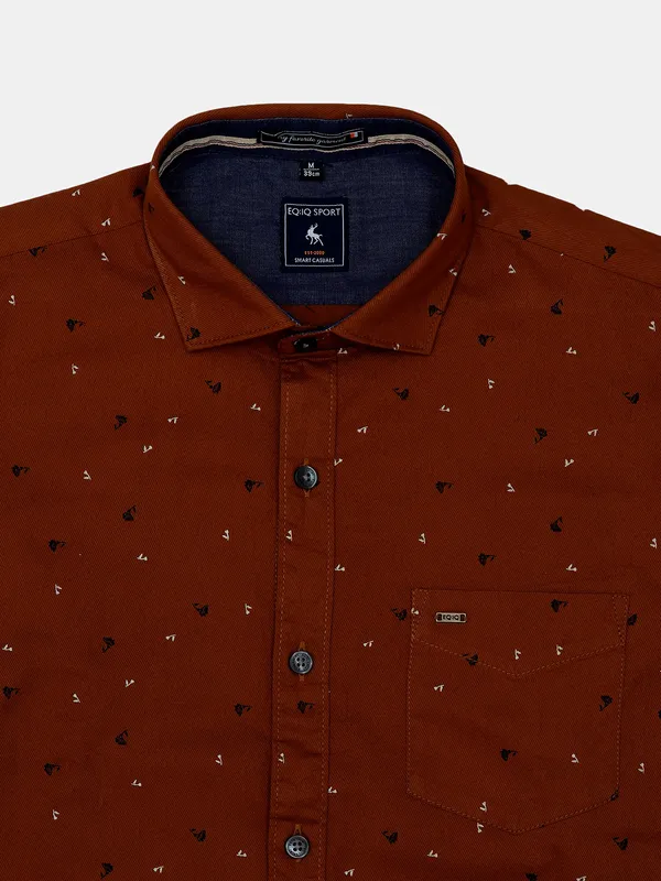 Eqiq brown printed casual mens shirt