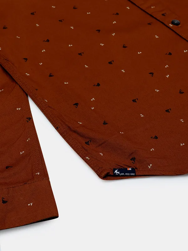Eqiq brown printed casual mens shirt