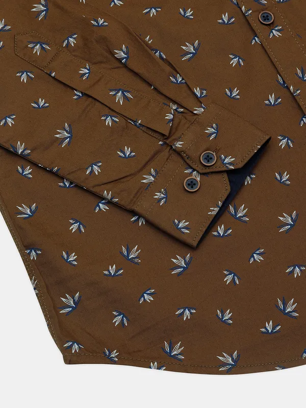 EQIQ brown printed cotton hue shirt