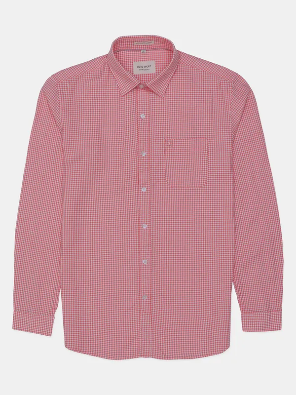 EQIQ checks style cotton casual shirt in peach