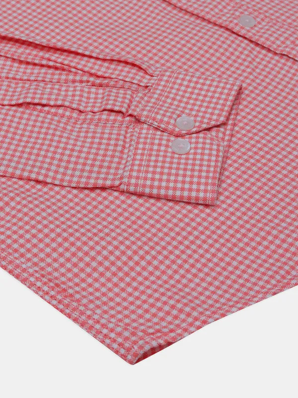 EQIQ checks style cotton casual shirt in peach