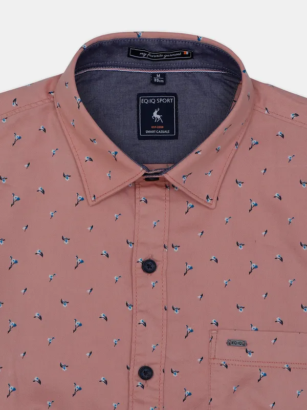 EQIQ cotton printed peach casual men shirt