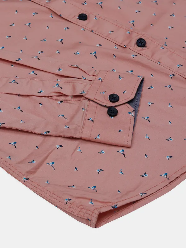 EQIQ cotton printed peach casual men shirt