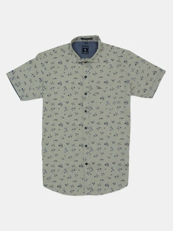 EQIQ cream printed cotton casual wear shirt