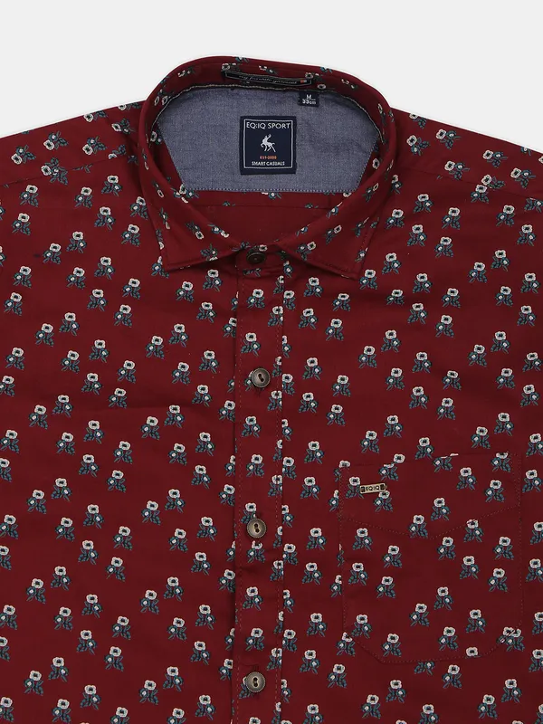Eqiq maroon printed casual mens shirt