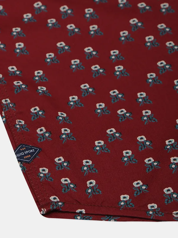 Eqiq maroon printed casual mens shirt