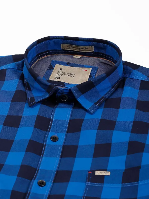 EQIQ presented royal blue checks shirt