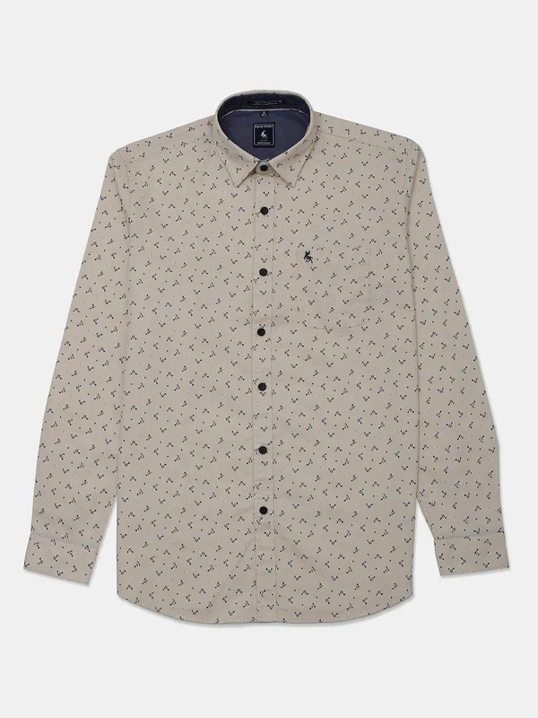 EQIQ printed cotton shirt in beige