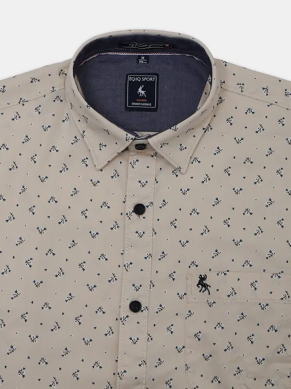 EQIQ printed cotton shirt in beige