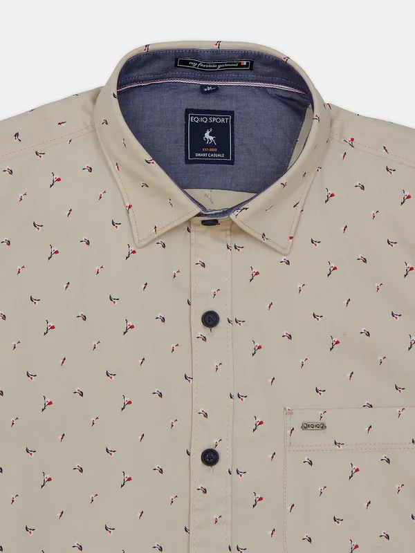 EQIQ printed light yellow casual wear shirt
