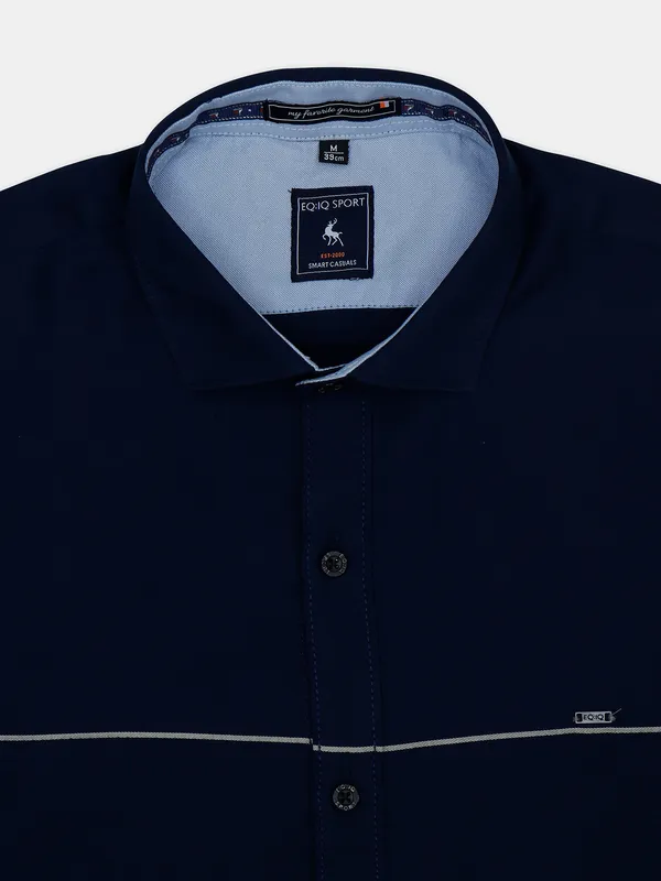 Eqiq solid navy cotton casual shirt