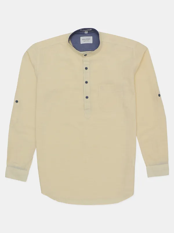 EQIQ yellow checked casual cotton men shirt