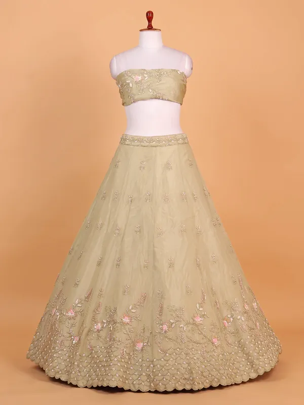 Ethereal cream tissue silk lehenga choli perfect for wedding