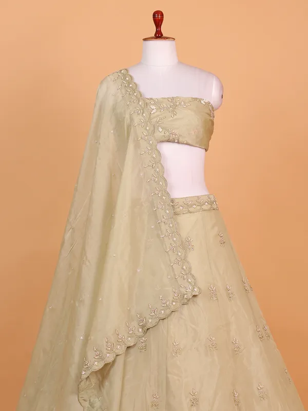 Ethereal cream tissue silk lehenga choli perfect for wedding