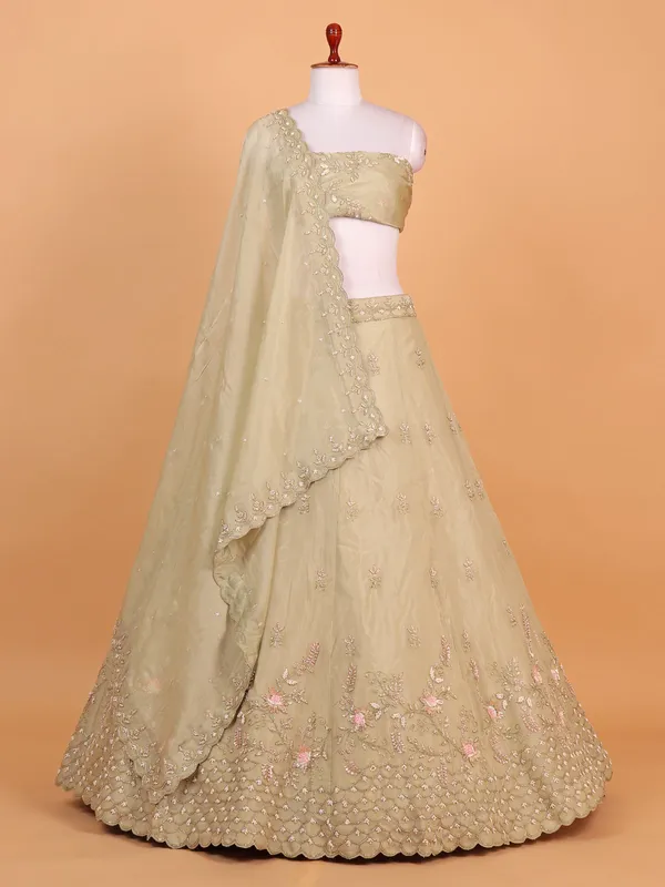 Ethereal cream tissue silk lehenga choli perfect for wedding