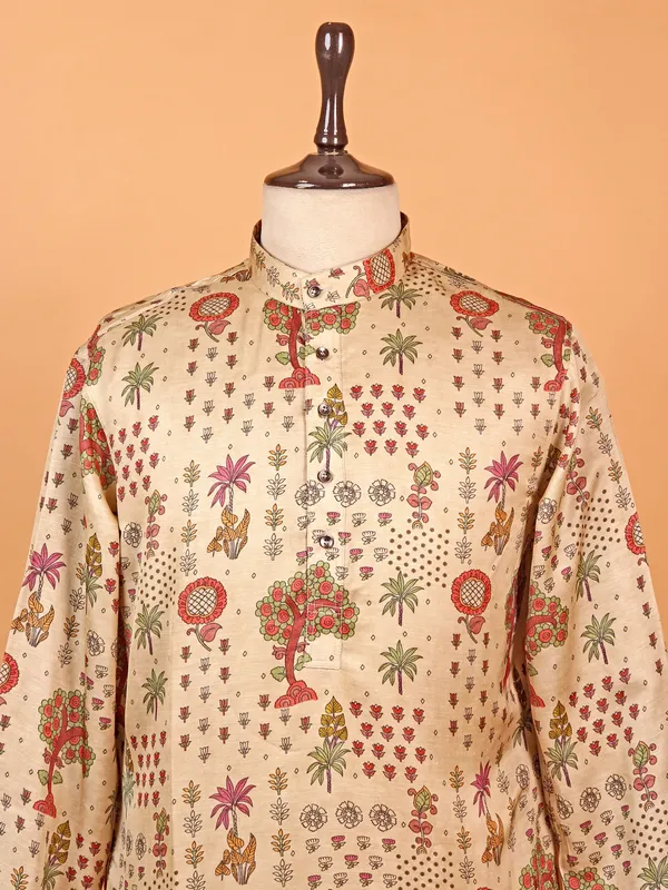Ethnic beige cotton silk kurta suit