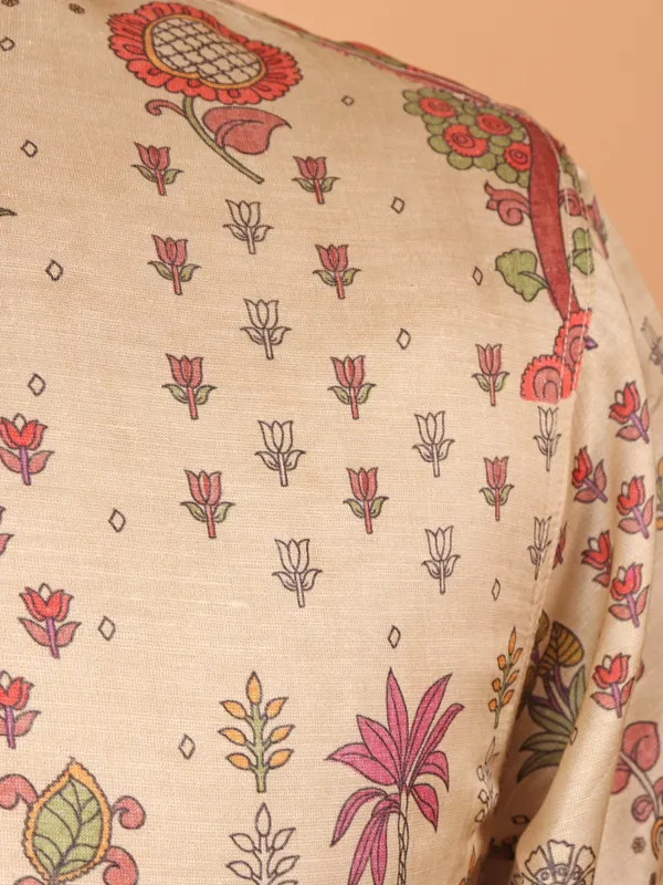 Ethnic beige cotton silk kurta suit