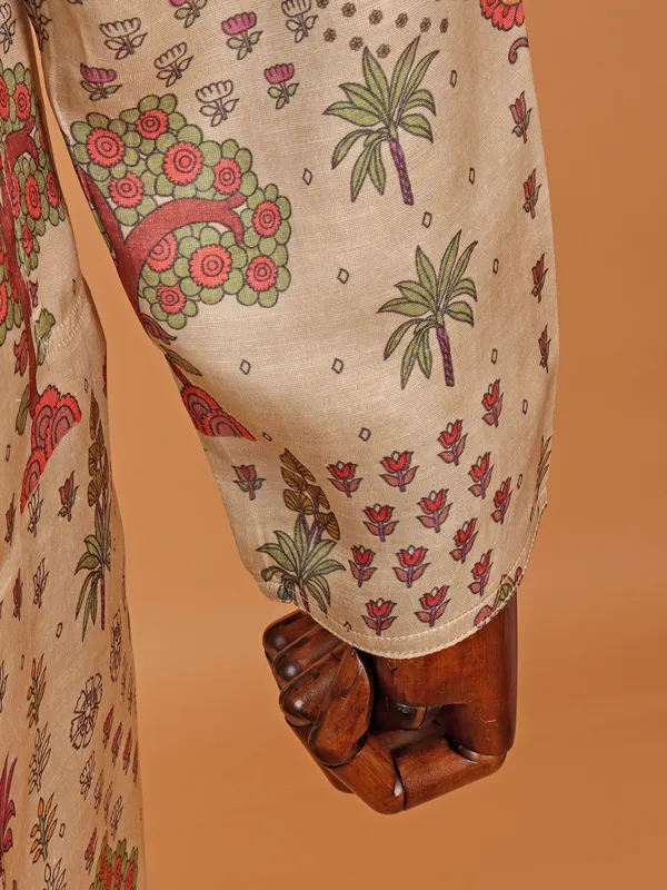 Ethnic beige cotton silk kurta suit