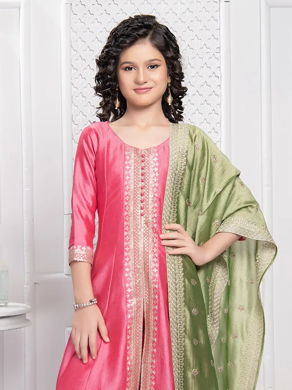 Ethnic bubblegum pink silk salwar suit
