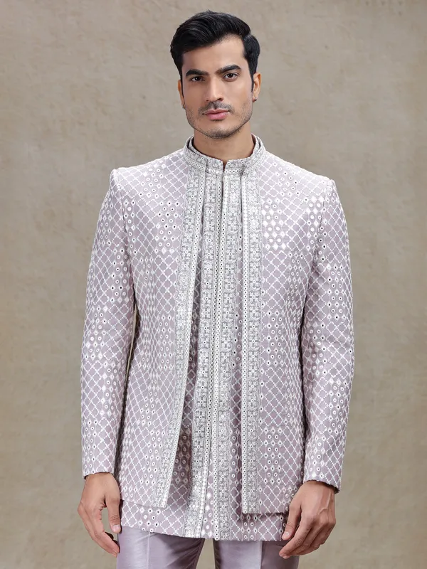 Ethnic charm lilac purple indo western with sequins for wedding