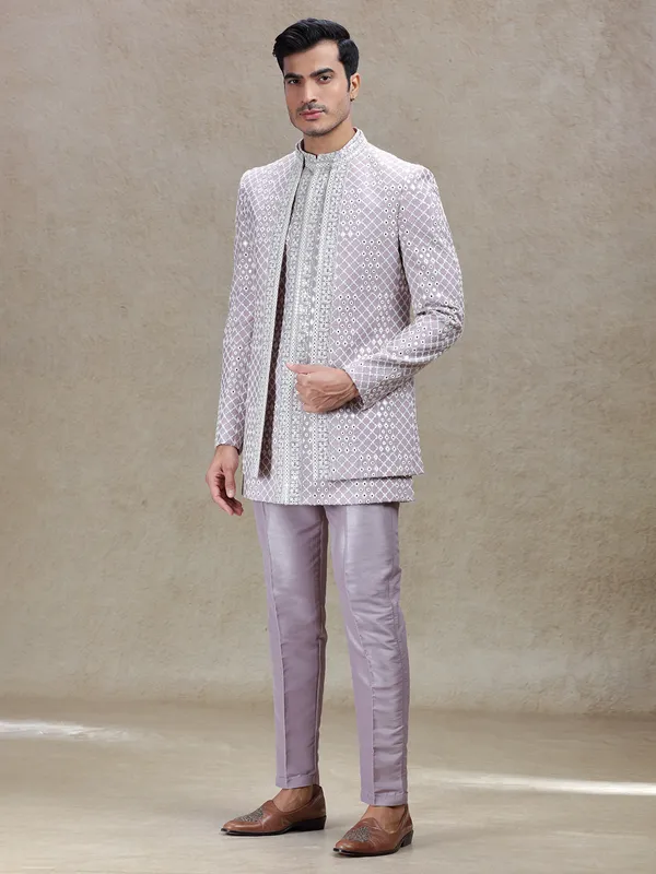 Ethnic charm lilac purple indo western with sequins for wedding