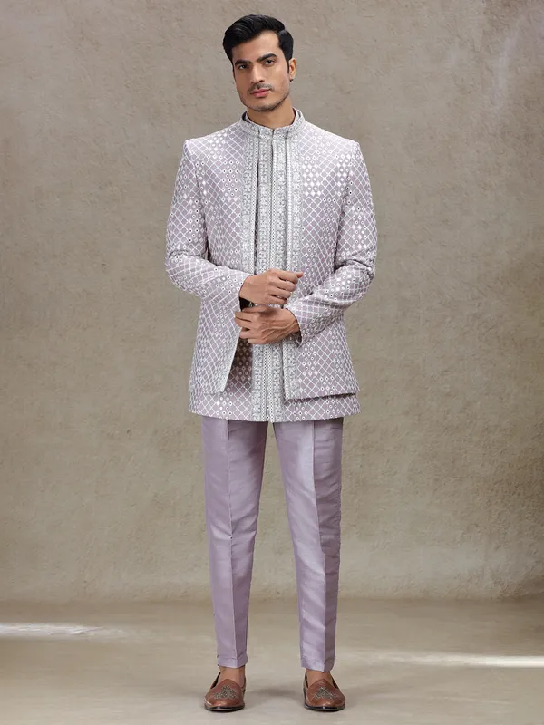 Ethnic charm lilac purple indo western with sequins for wedding