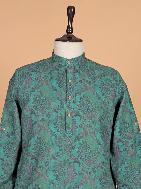 Ethnic prined green kurta for men